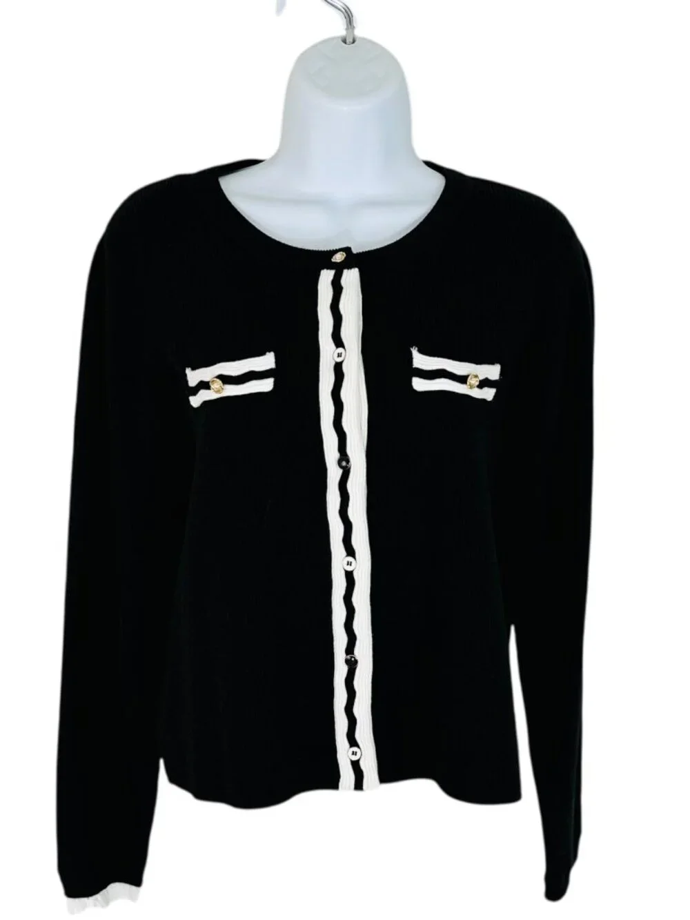 Elie Tahari Women's Size L Feminine Noir White Lady Cardigan Sweater NEW